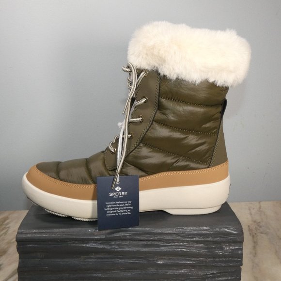 Sperry Top-Sider Bearing PLUSHWAVE Nylon Boot Women Olive/Tan?Ivory 8.5 M - Picture 6 of 13